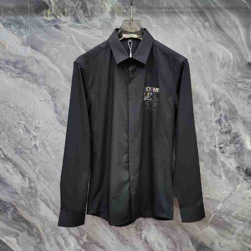 LOEWE Black Shirt Rainbow Gradient Anagram Embroidery Front & Back
